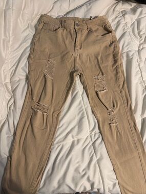 Men's Bootcut Distressed Jeans - Tan